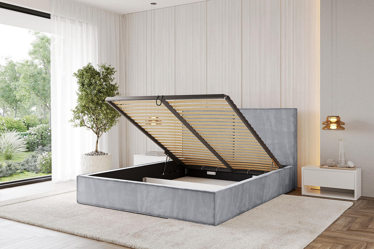 POLSTERBETT mit Bettkasten und Lattenrost, Bett mit Matratze H3/H4 - EMMI 180x200 Hellgrau - Hellgrau, Holzwerkstoff/Textil (180/200cm) - ALTDECOR
