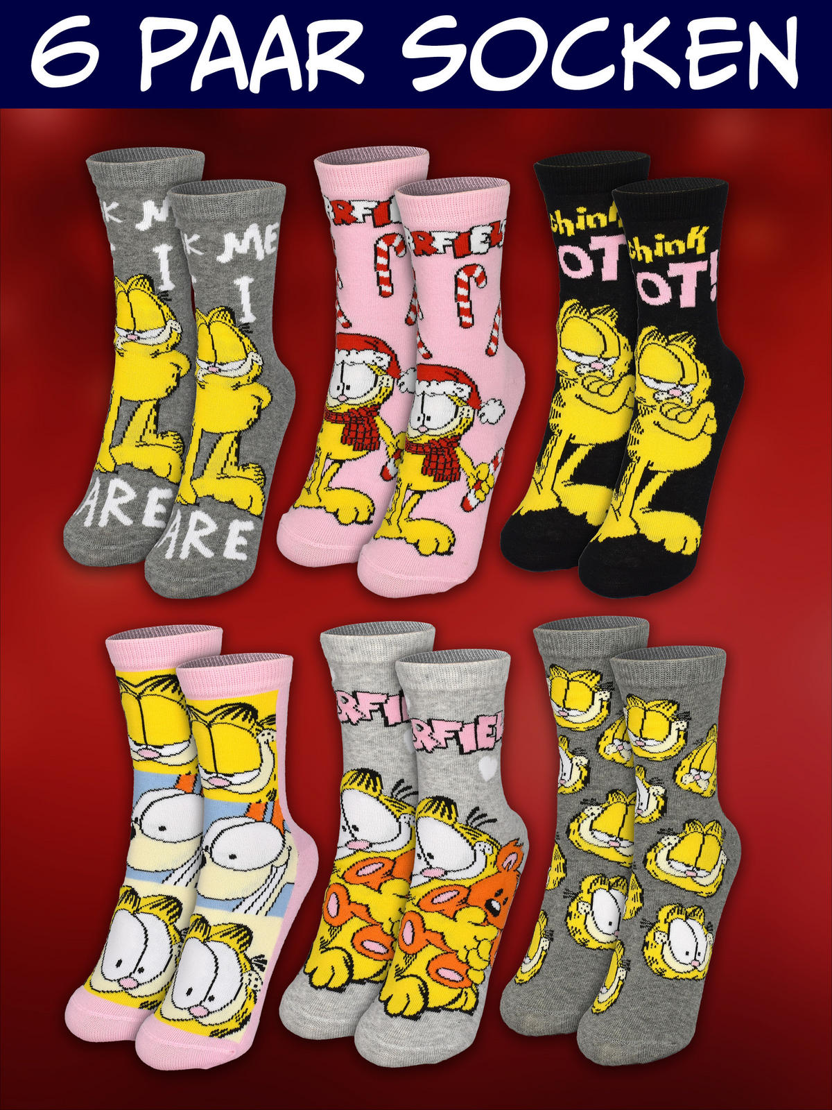 ADVENTSKALENDER Garfield mit 12 Paar Socken Größe 35-41 - Multicolor, Textil (37/5/26.5cm) - United Labels