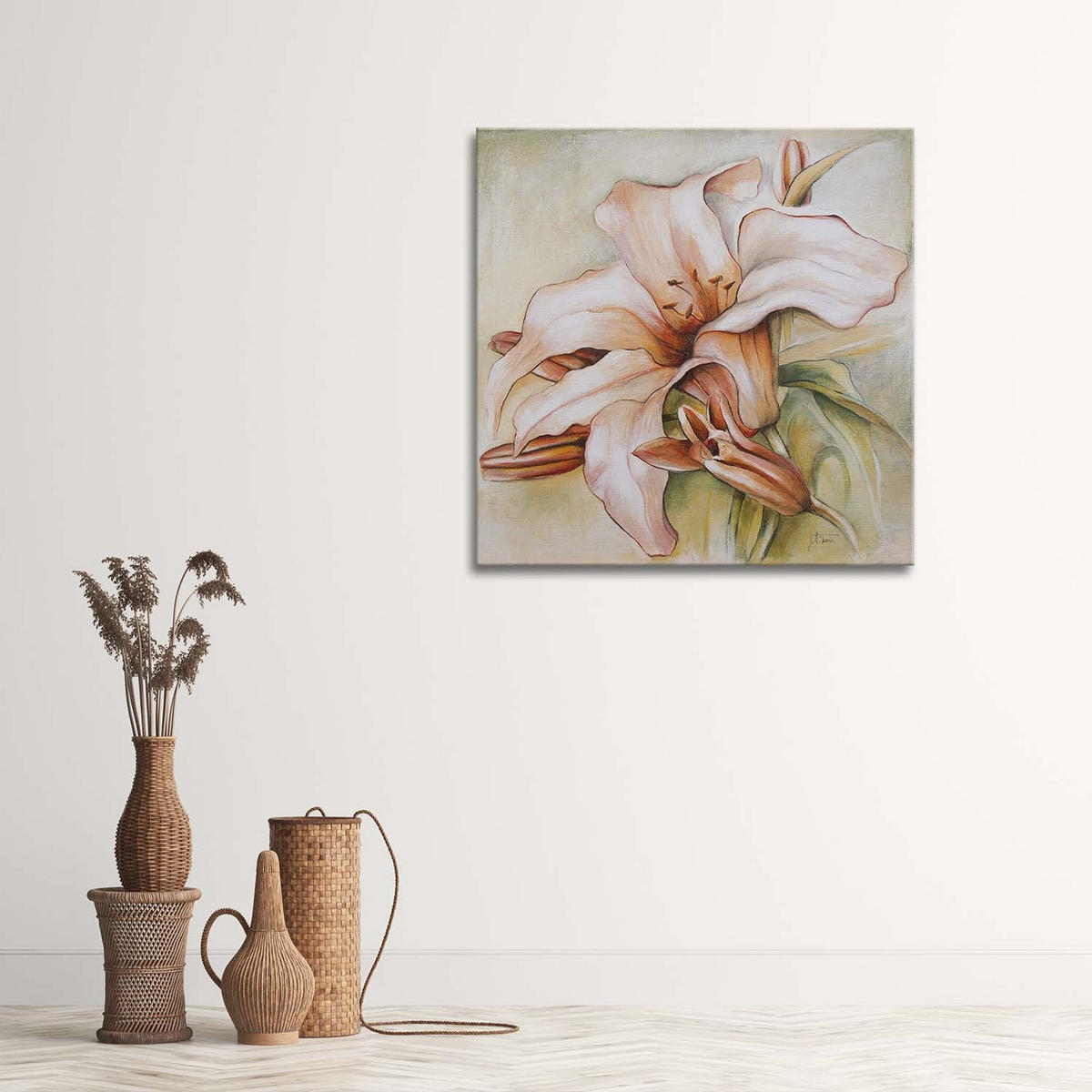 WANDBILD, Seerose Blumen Beige Natur - Pink, Textil (50/50cm) - Feeby