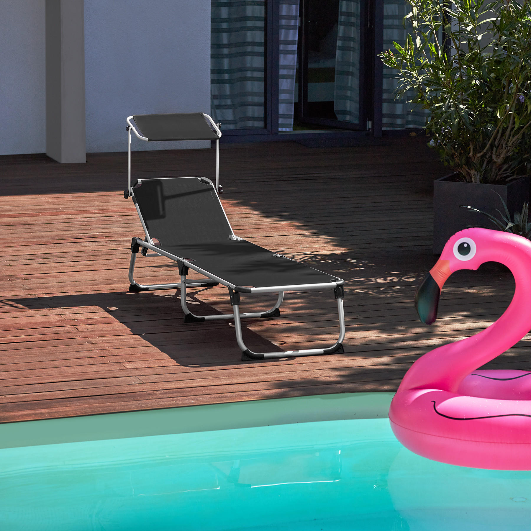 Thumbnail - tectake Sonnenliege, Schwarz, Kunststoff, 60.5x111x200 cm, Gartenmöbel, Gartenliegen