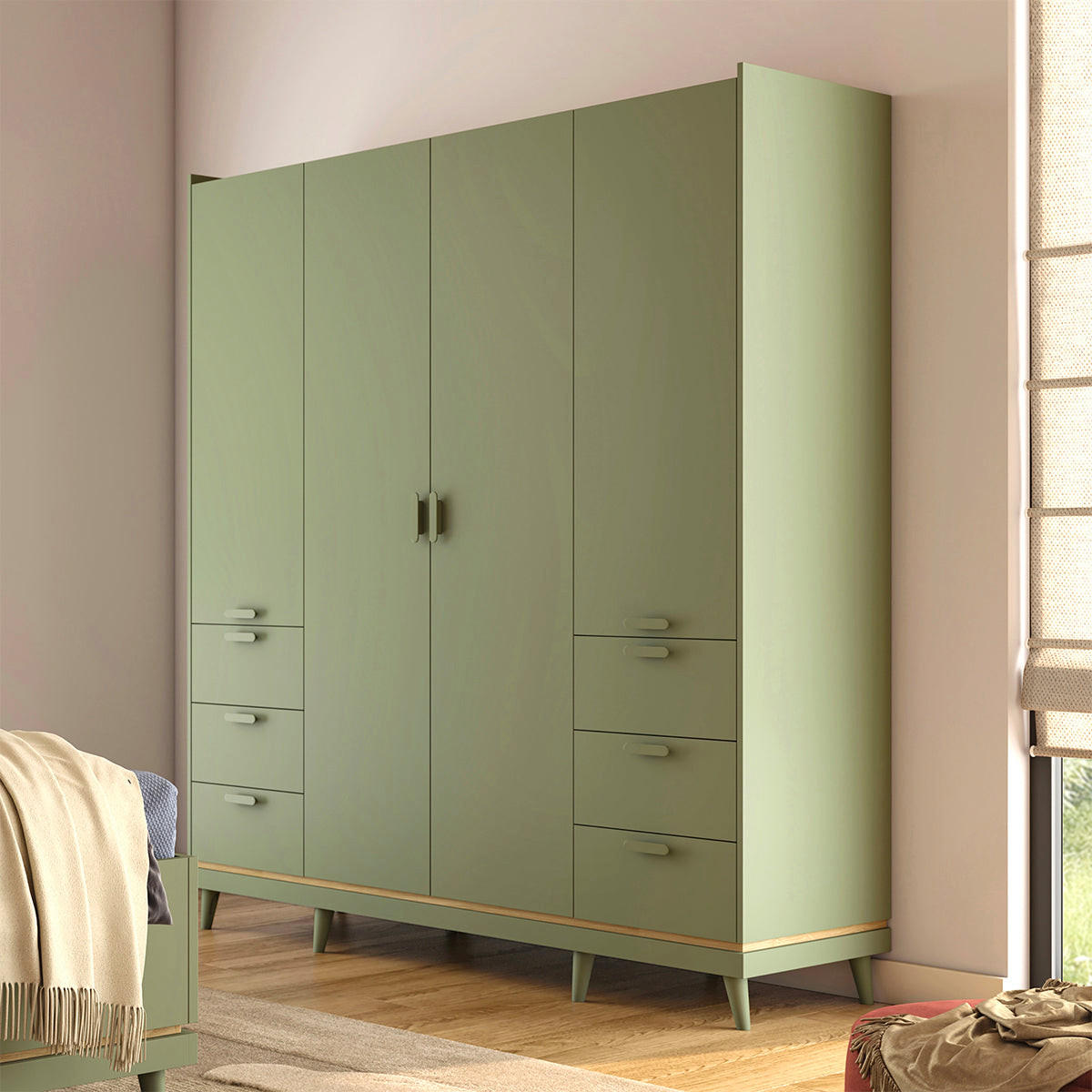 OMARA ZA OBLAČILA Sandy Zelena - zelena, leseni material (190/214.5/57.4cm) - Petits-meubles