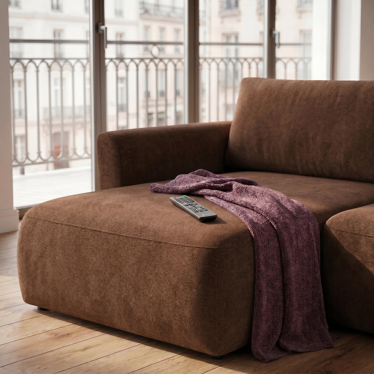 ECKSOFA BELLA L Links mit Schlaffunktion 140x205 Velours Rostbraun - Rostfarben/Schwarz, Holz/Kunststoff (230/165cm) - Muffo