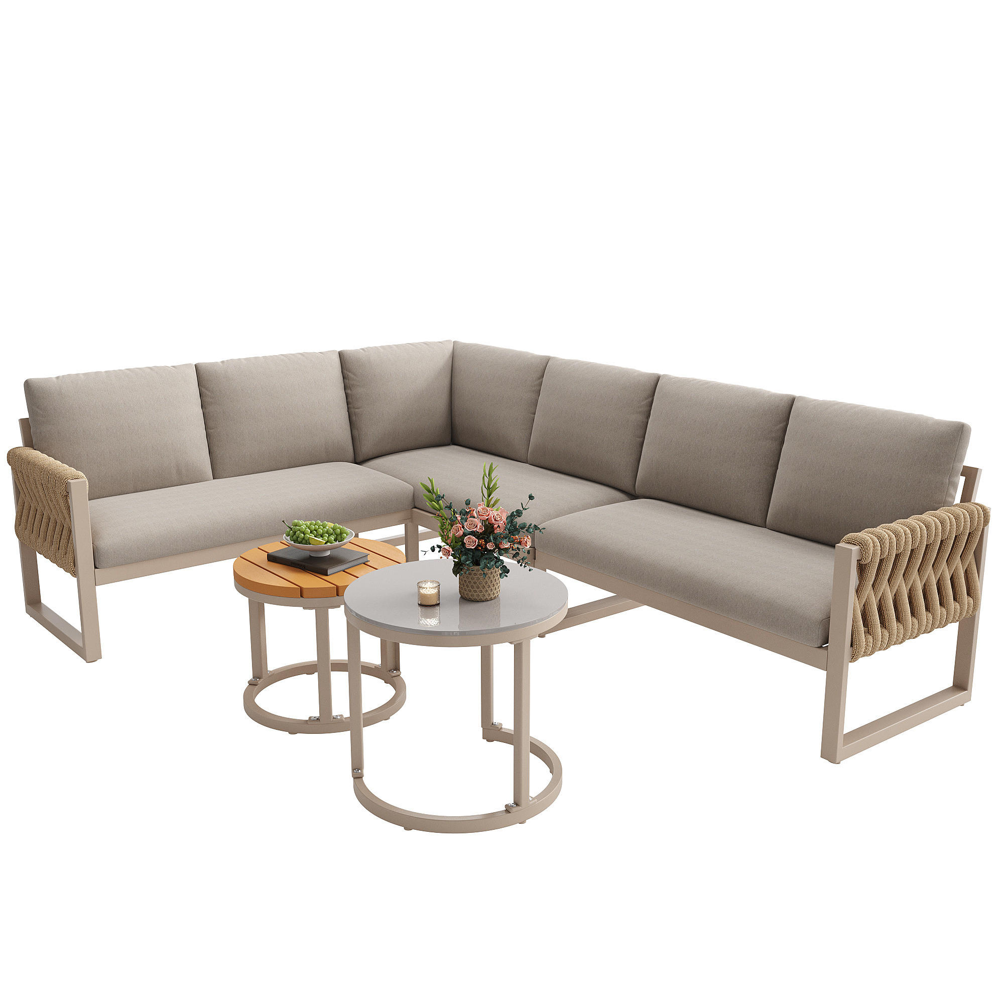 GARTENLOUNGE-SET 110/66/86 cm beige aus Metall und Olefin modular und pflegeleicht - Beige, Metall - OKWISH