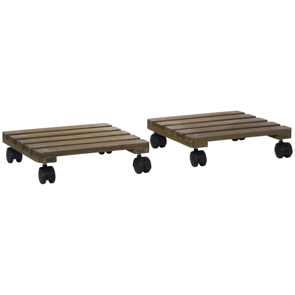 PFLANZENSTÄNDER DE-05355 2er-Set, rollend, Massivholz Braun/Schwarz - Braun, Holz (30/30/7cm) - ComfortXL