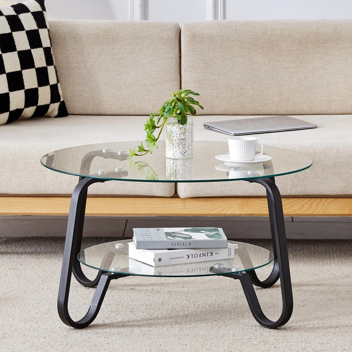 COUCHTISCH aus Metall in Transparent Ø80x45 cm mit 2 Ebenen - Transparent, Metall (80/80/45cm) - Modfu