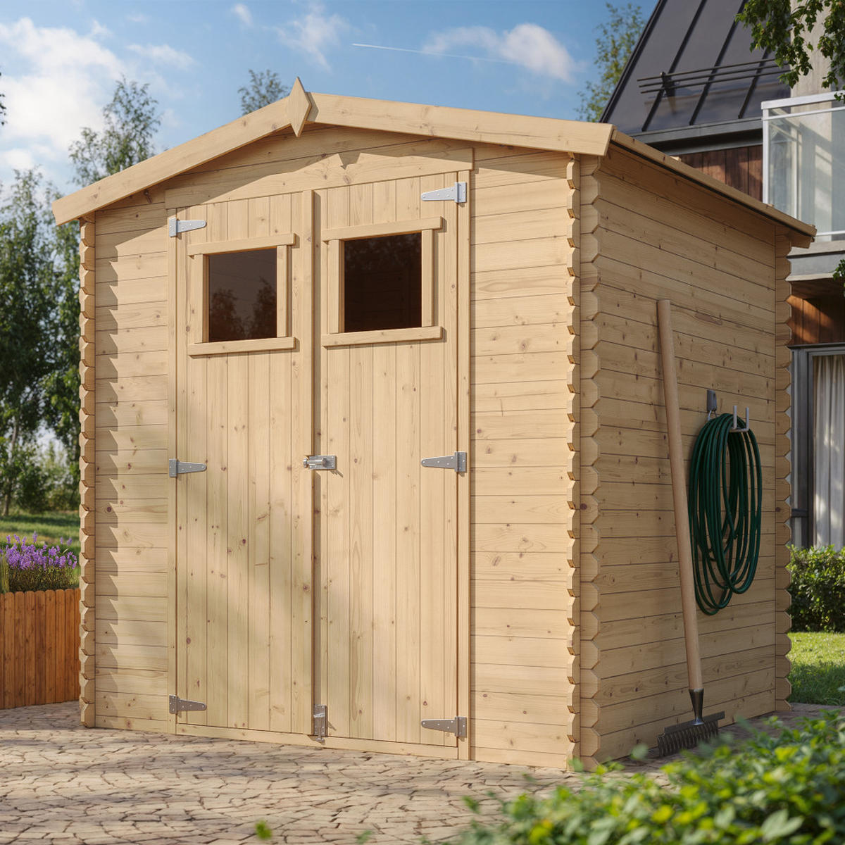 GARTENHAUS aus Holz mit imprägniertem Boden B216xL206xH216 cm/ 3.53 m2 - M343+M343G - Beige, Holz (200/224/206cm) - Timbela