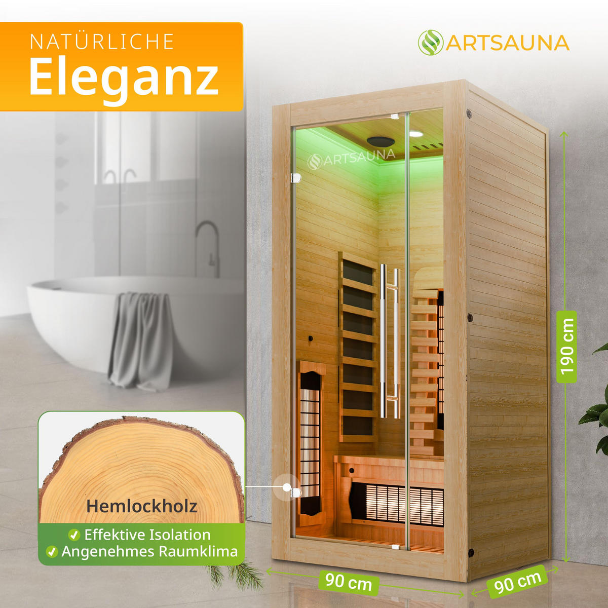 INFRAROTKABINE Kiruna90 Premium mit Dual Technologie - Naturfarben, Holz (90/190/90cm) - Artsauna