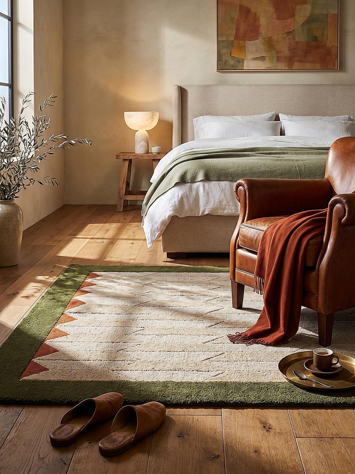 WOLLTEPPICH handgetuftet DARENT, Wabenmuster, Erdtöne-Grün, 200 x 290 cm - Grün, Textil (200/290cm) - KADIMA DESIGN