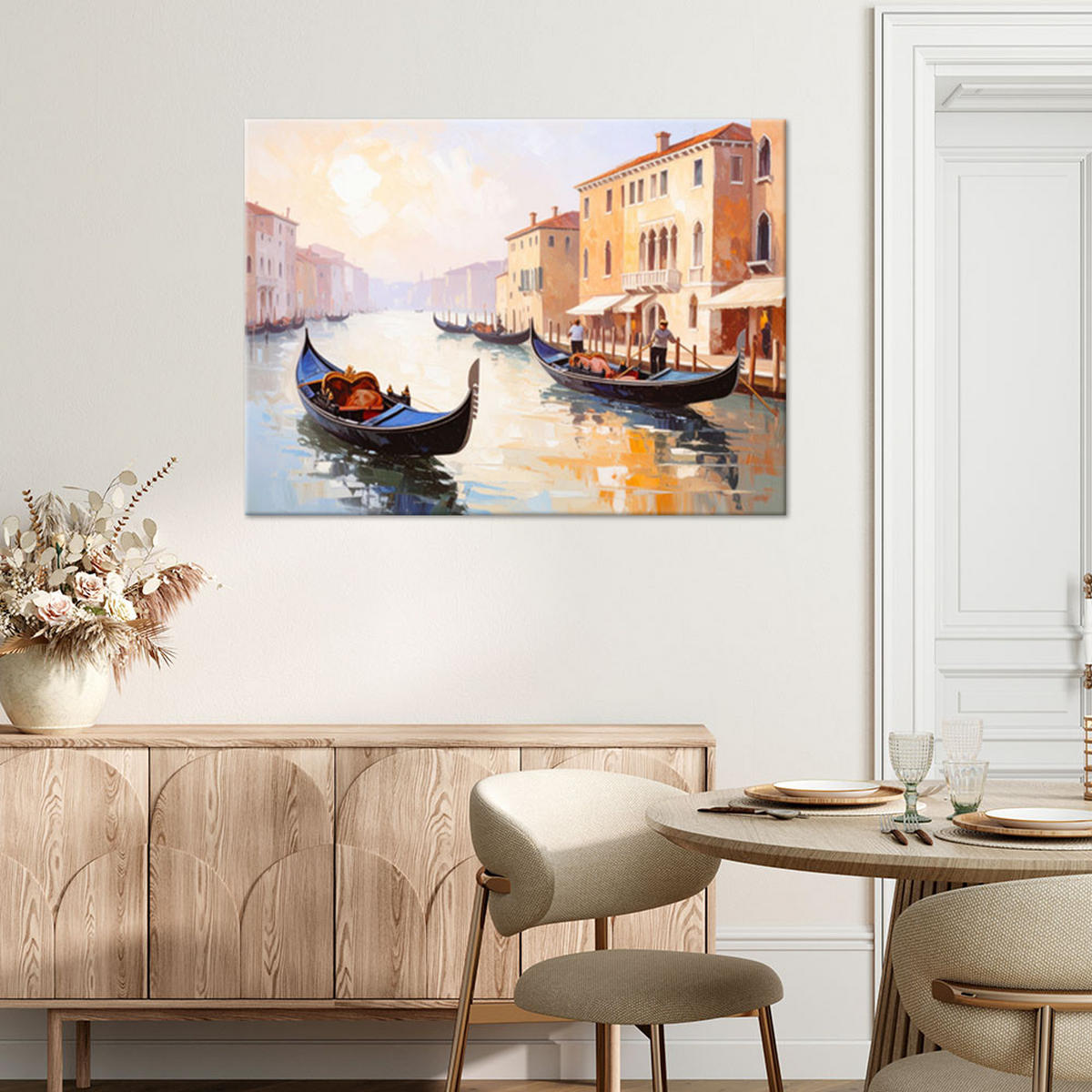 LEINWANDBILD Italien Venedig Gondeln Ansicht 120x80cm - Grau, Textil (120/80cm) - Feeby