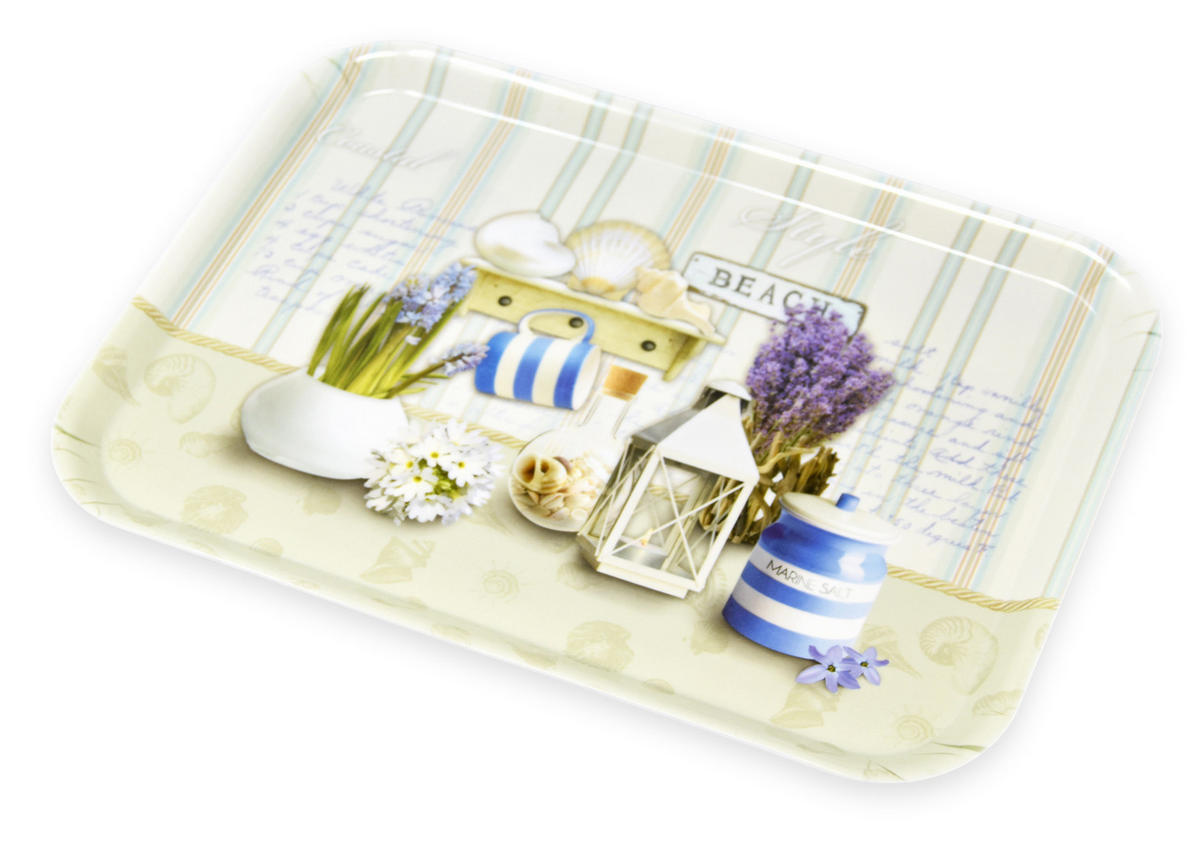 TABLETT Strandoase, rechteckige Melamin Serviertablett 38x26 cm - Blau, Kunststoff (26/2/38cm) - Lashuma