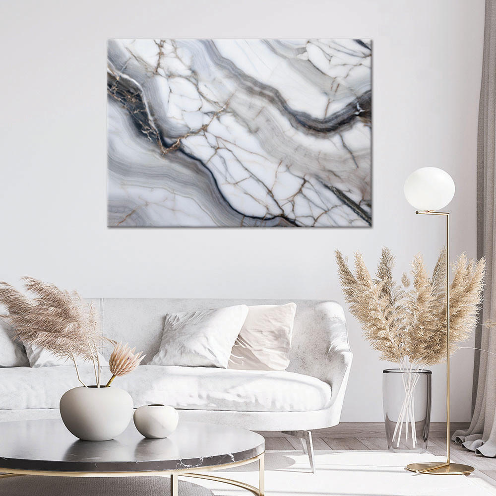 LEINWANDBILD Grauer Marmorstein mit goldener Abstraktion 60x40cm - Weiß, Textil (60/40cm) - Feeby