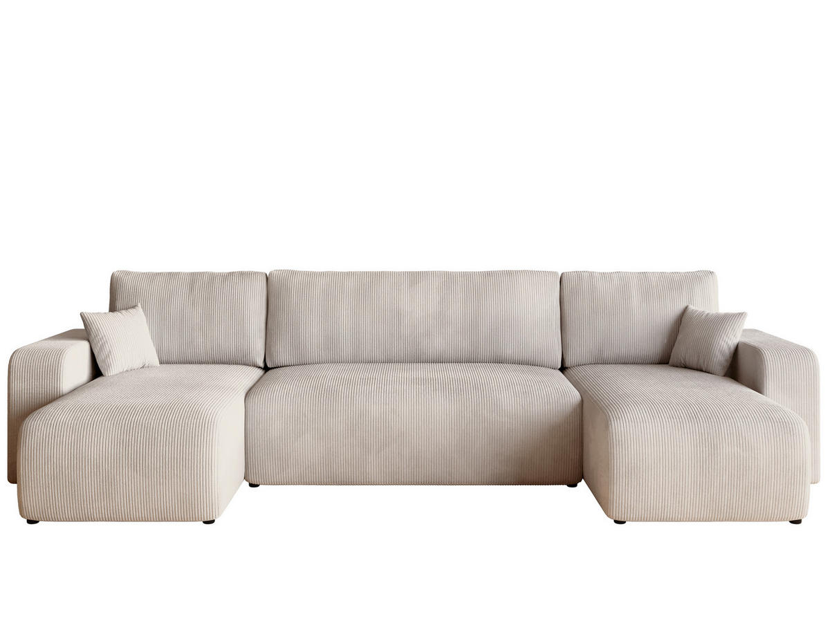 WOHNLANDSCHAFT PUMI mit Schlaffunktion Weiß Cord - Creme, Textil (312/82/148cm) - Bromarkt