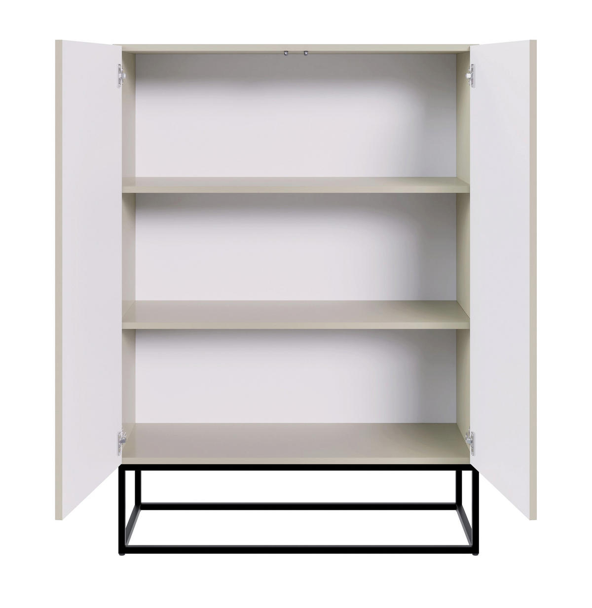 HIGHBOARD 2dverová Veldio sivobéžová s čiernym kovovým rámom 90 cm - čierna/sivobéžová, kov/kompozitné drevo (125/90/38cm) - Selsey