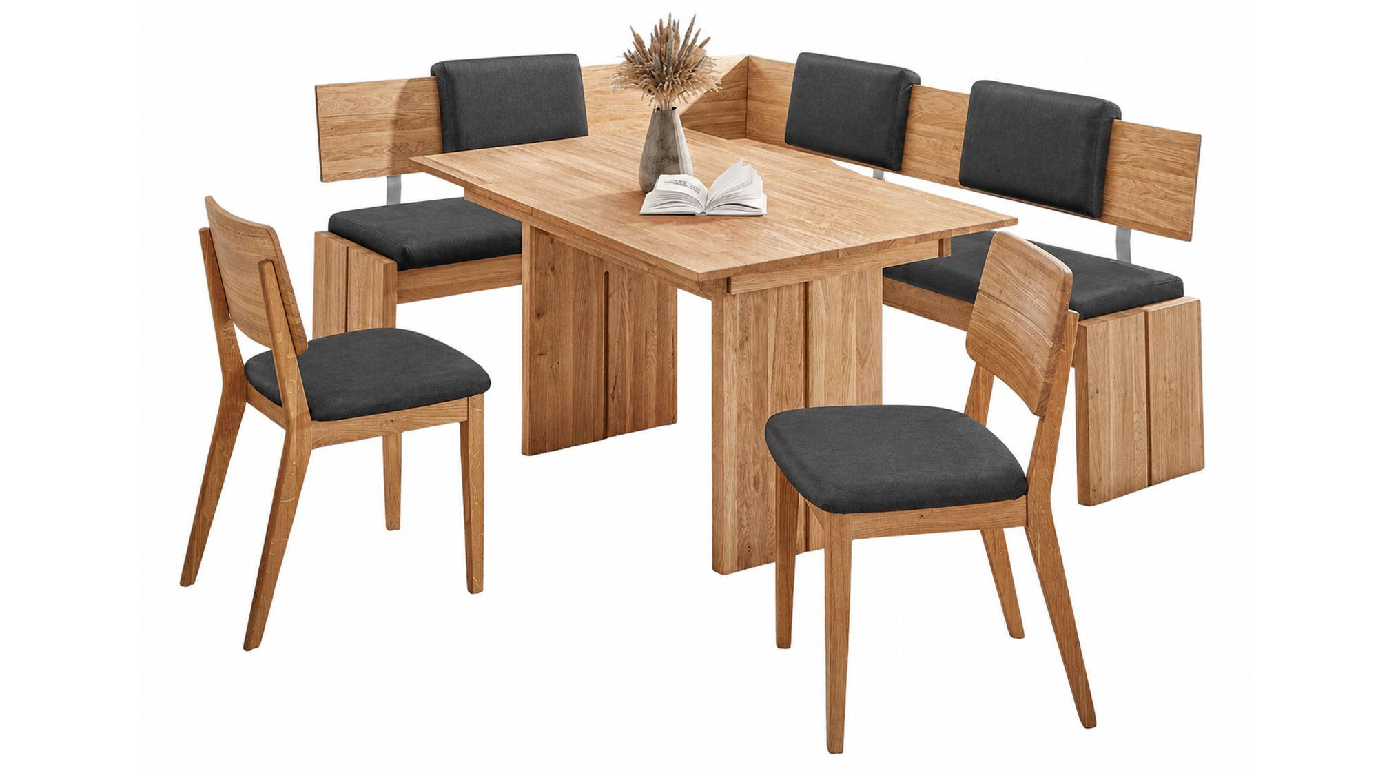 ECKBANKGRUPPE Modern Dani 2 für 7 Personen Massivholz Wildeiche/Grau - Wildeiche/Grau, Holz (167/85/192cm) - 58aufmkessel