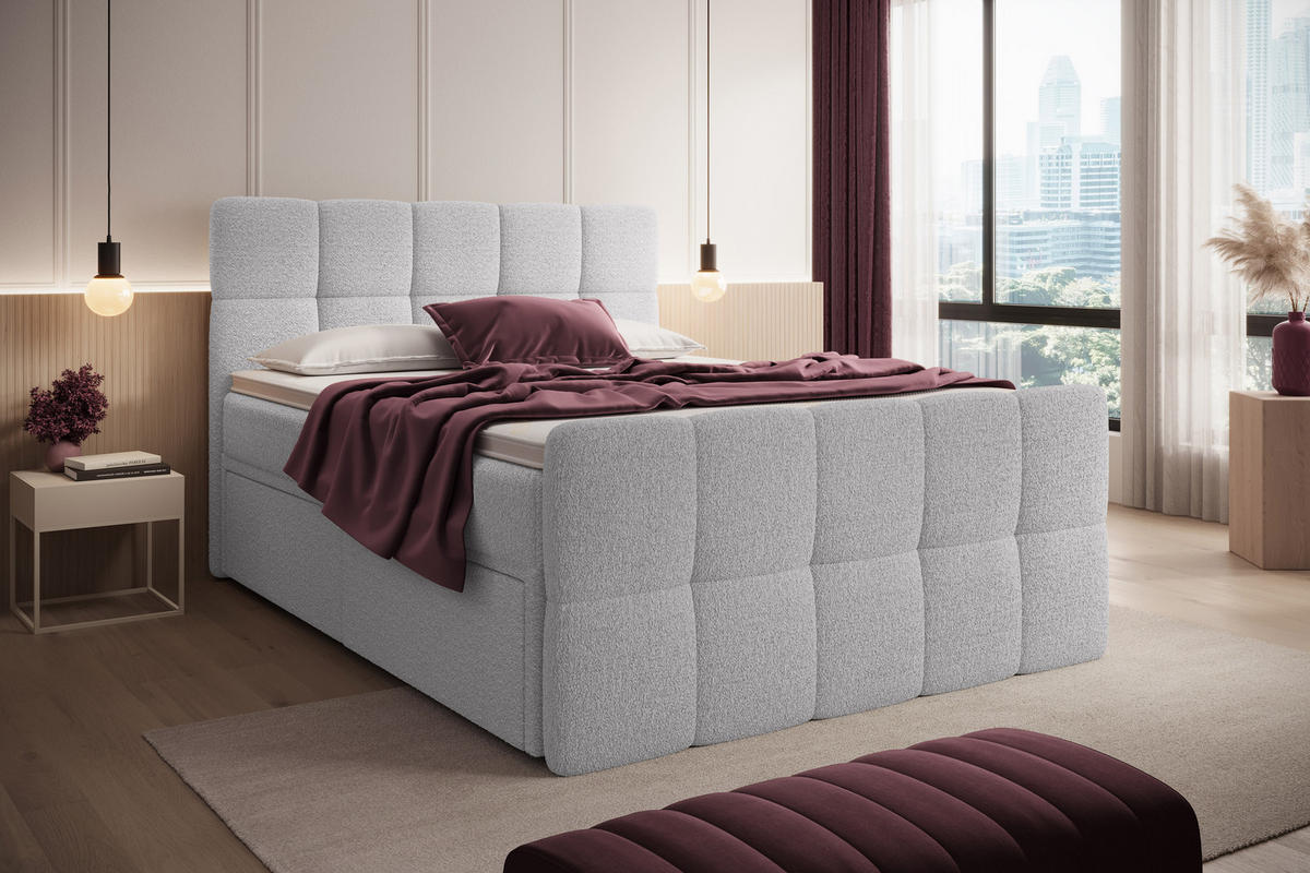 BOXBETT Madison 4 Hellgrau 160/200 H3/H4 Boucle - Hellgrau, Textil (160/200cm) - wonello