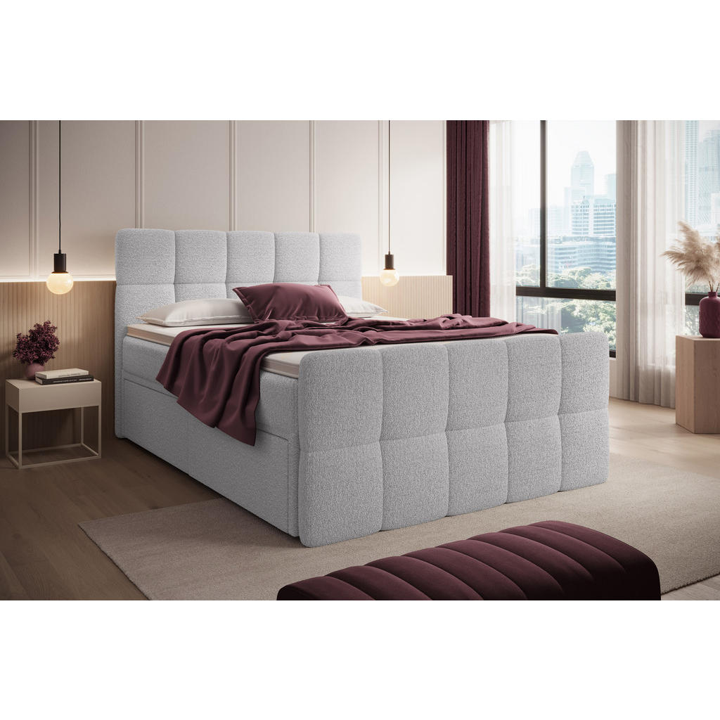 Thumbnail - wonello Boxbett, Hellgrau, Textil, 2 Schubladen, H4, Höhe ca. 20 cm, 200x200 cm, Schlafzimmer, Betten, Boxspringbetten