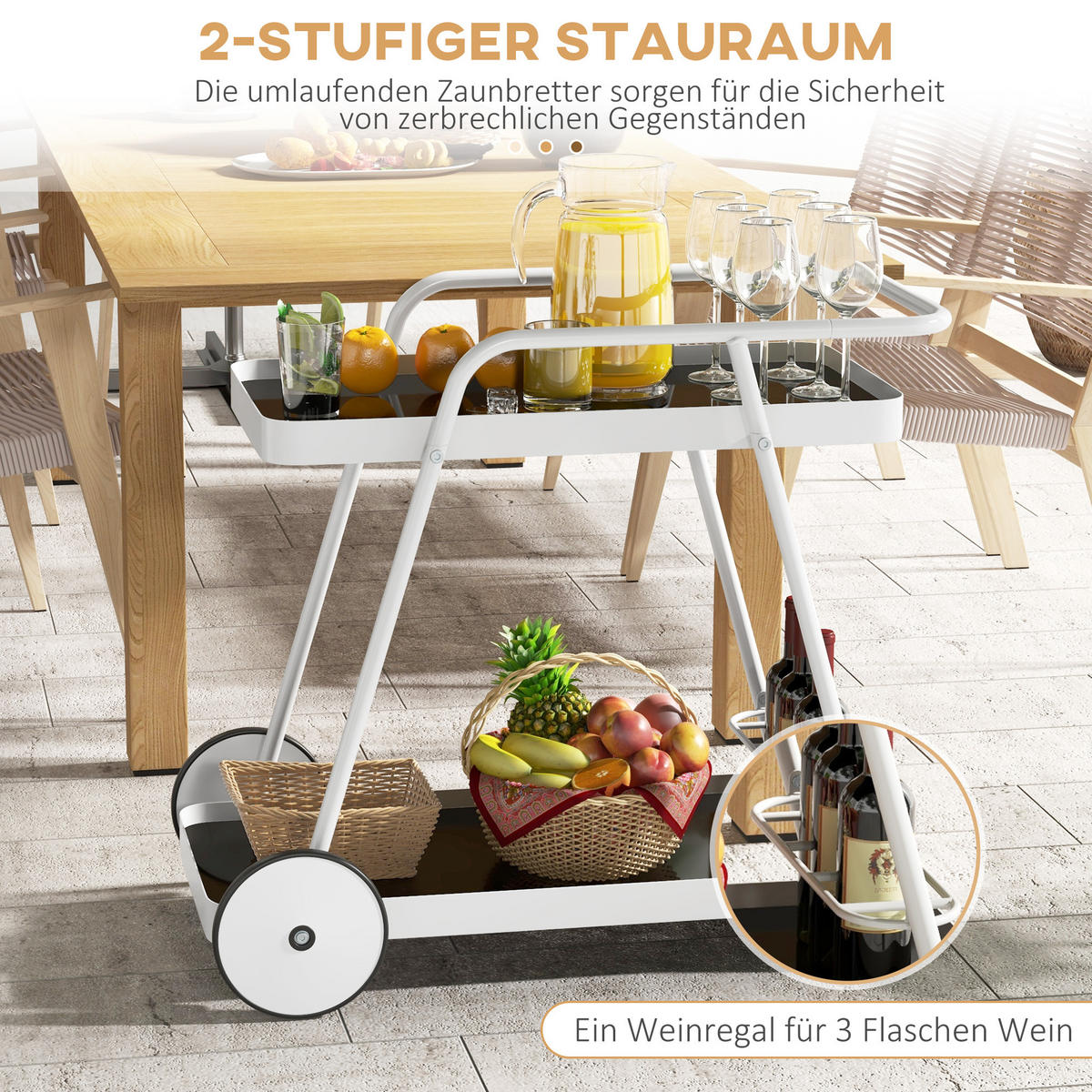 SERVIERWAGEN, Stahl und Gehärtetes Glas, Weiß+Schwarz, - Weiß, Metall (51/78/86.5cm) - Outsunny
