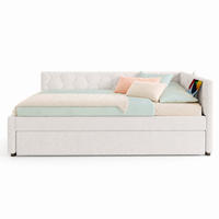 POLSTERBETT 90/200 mit Ausziehbett, Nachttischlampe, USB, Type-C und Lattenrost in Weiß - Weiß, Holzwerkstoff/Textil (90/200cm) - EVRYAE