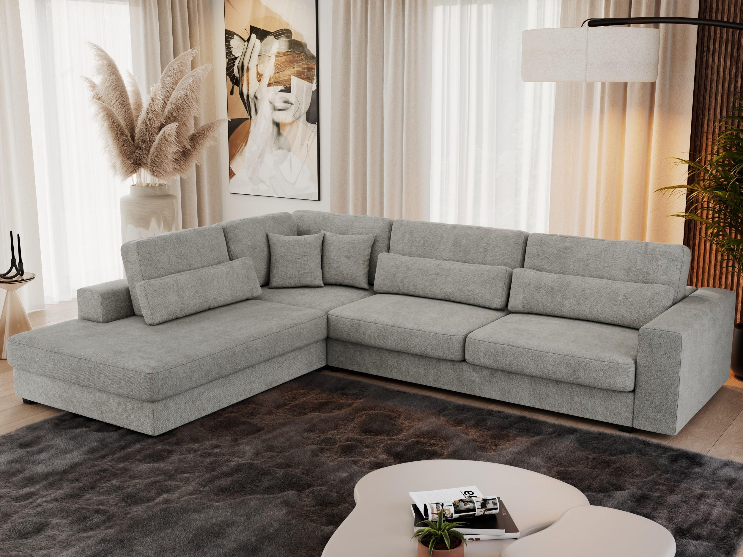 ECKSOFA Savona Hellgrau Strukture - links - Hellgrau/Schwarz, Kunststoff/Textil (316/249cm) - MKS