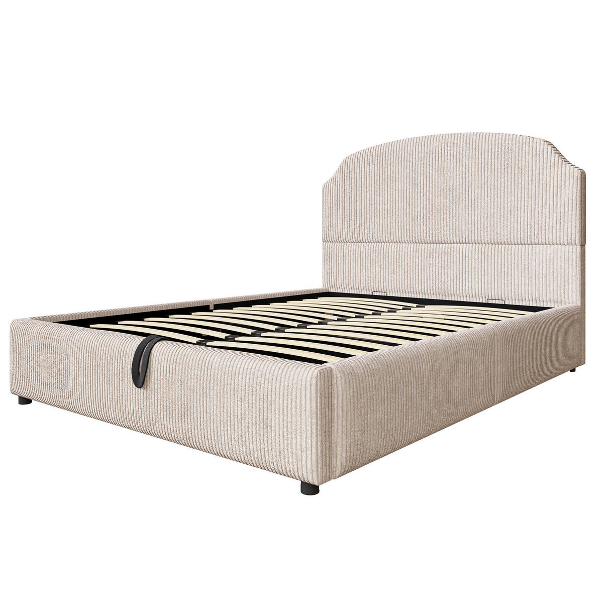 POLSTERBETT 140/200 cm mit hydraulischem Bettkasten und großem Kopfteil, Beige - Beige, Holzwerkstoff (140/200cm) - Redom