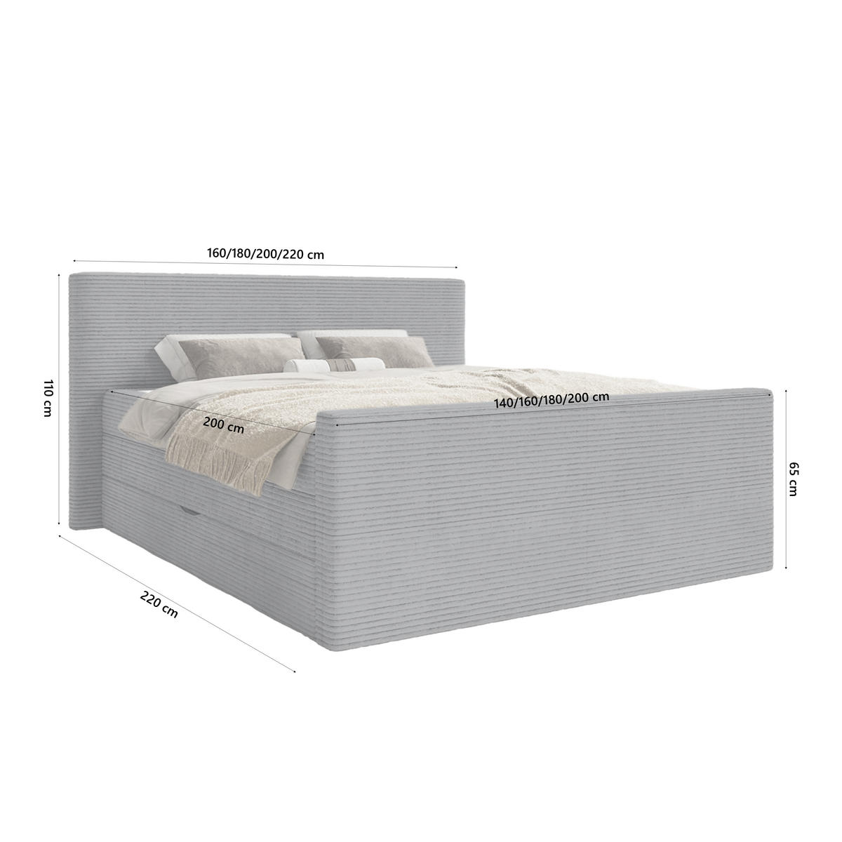 BOXSPRINGBETT Velipoja Cord 140x200 cm, Dunkelgrau - Dunkelgrau, Textil (140/200cm) - Fedve