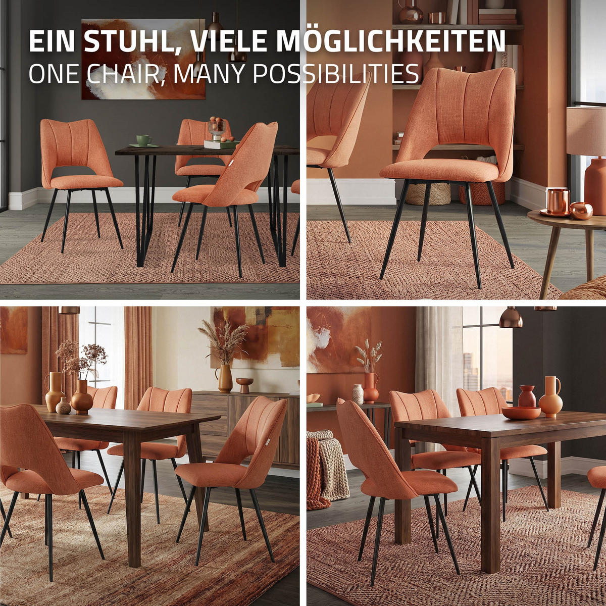 ESSZIMMERSTÜHLE 2ER-SET Orange Stoffbezug - Schwarz/Orange, Textil/Metall (57/89/53cm) - ML-DESIGN