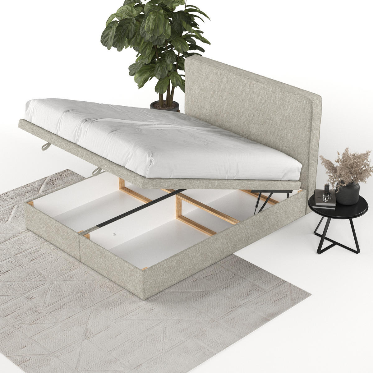 POLSTERBETT Hush mit Stauraum 160/200 cm Beige im Alta Stoff - Beige/Schwarz, Holz/Holzwerkstoff (160/200cm) - AltaBeds