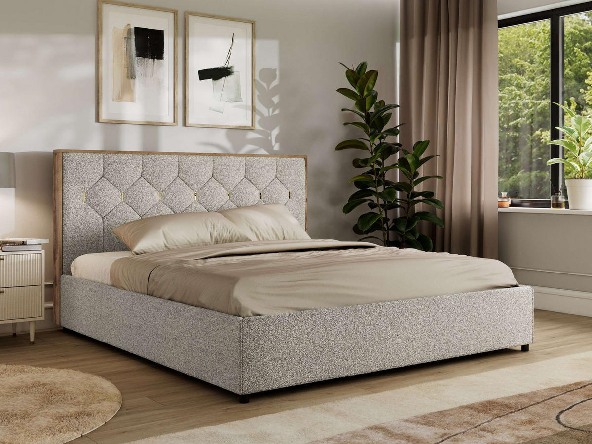POLSTERBETT LARINO CLASSIC 140/200 - Hellgrau Strukture - ohne Matratze - Hellgrau, Textil (140/200cm) - MKS