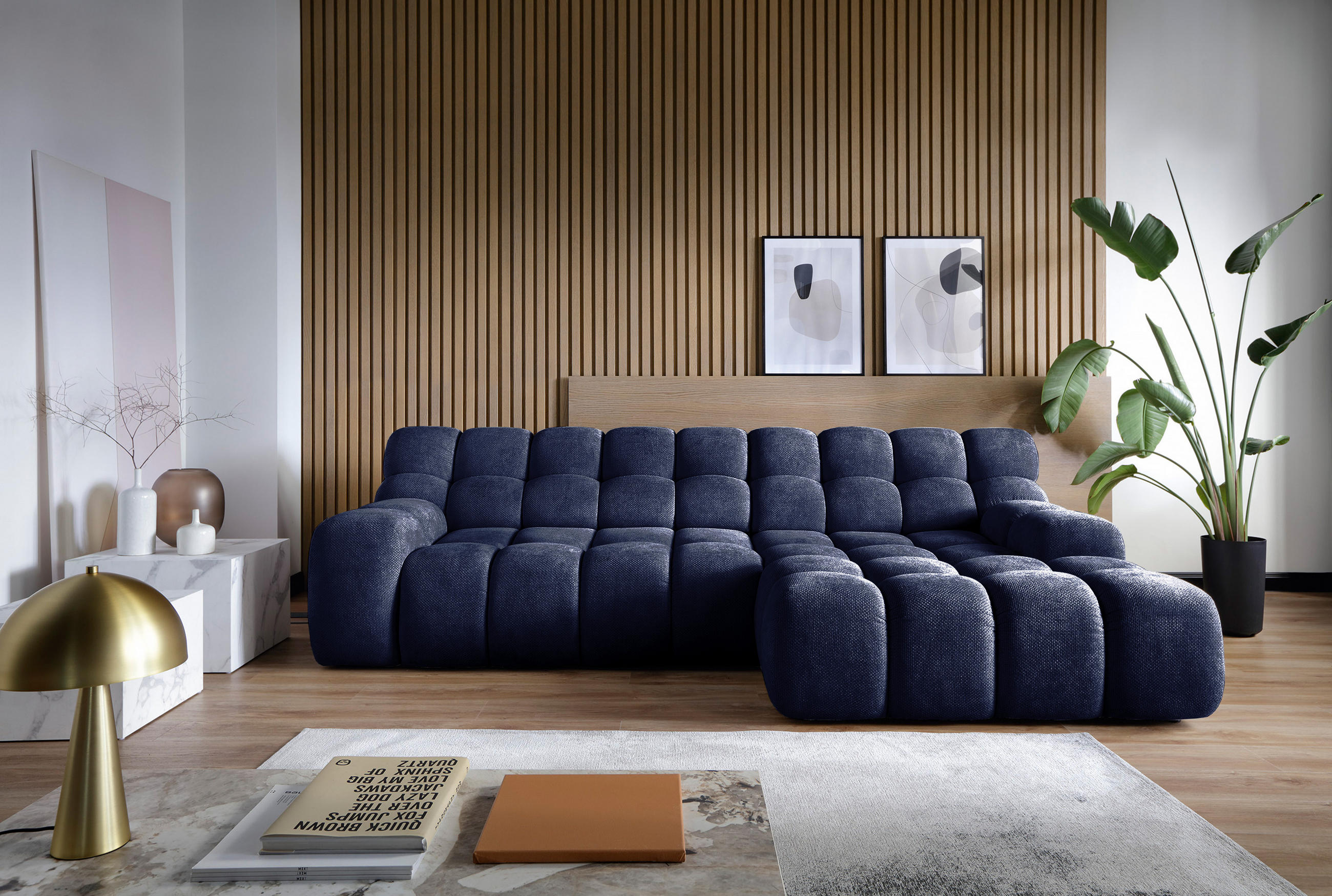 ECKSOFA CAMPILE mit modernem Design, Dunkelblau, Rechts, 297x180 cm - Dunkelblau, Holz/Textil (288/119cm) - DomoHome