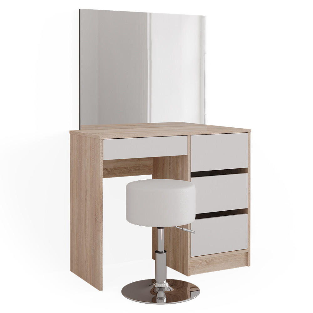 SCHMINKTISCH-SET Sherry Sonoma 90 cm mit Hocker - Weiß/Sonoma Eiche, Holzwerkstoff (90/75/40cm) - Vicco