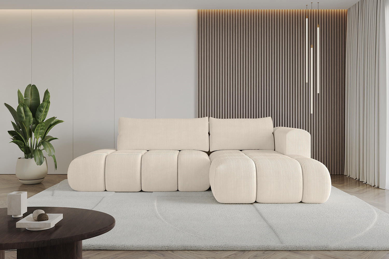 ECKSOFA Ottomane Rechts CLOUD-L 289x180x40 Beige Cord - Beige, Holzwerkstoff/Kunststoff (289/180cm) - ALTDECOR