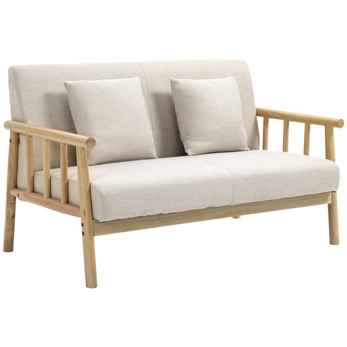 2-SITZER-SOFA DE-06455 Leinenoptik, kompakt, Holzrahmen Beige - Beige, Holz/Textil (123/74/69cm) - ComfortXL