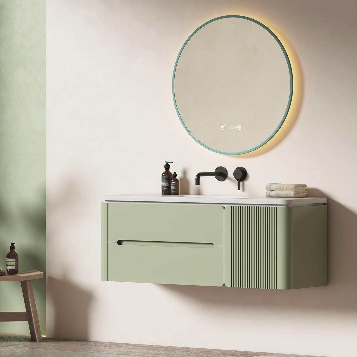 BADSPIEGEL Rund mit Beleuchtung Grün ф70 cm - Grün, Glas (70/3.1/70cm) - EMKE