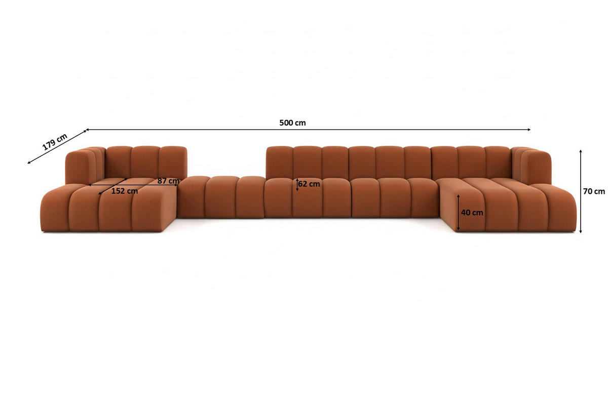ECKSOFA U-Form Grand U Big XL 500 cm, Velourstoff Salvador, Braun - Braun, Holz (500/179cm) - Kaiser Möbel