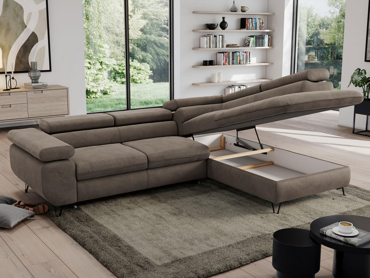 ECKSOFA PEDRO L Braun Velvet - Rechts Seite - Schwarz/Braun, Textil/Metall (273/208cm) - MKS