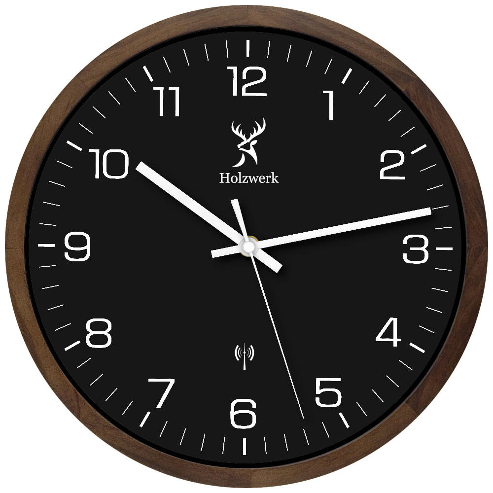WANDUHR Holz Designer SEGEBERG (FUNK) Loft Wand Uhr, braun, schwarz - Dunkelbraun/Schwarz, Glas/Holz (30/30/4.2cm) - Holzwerk