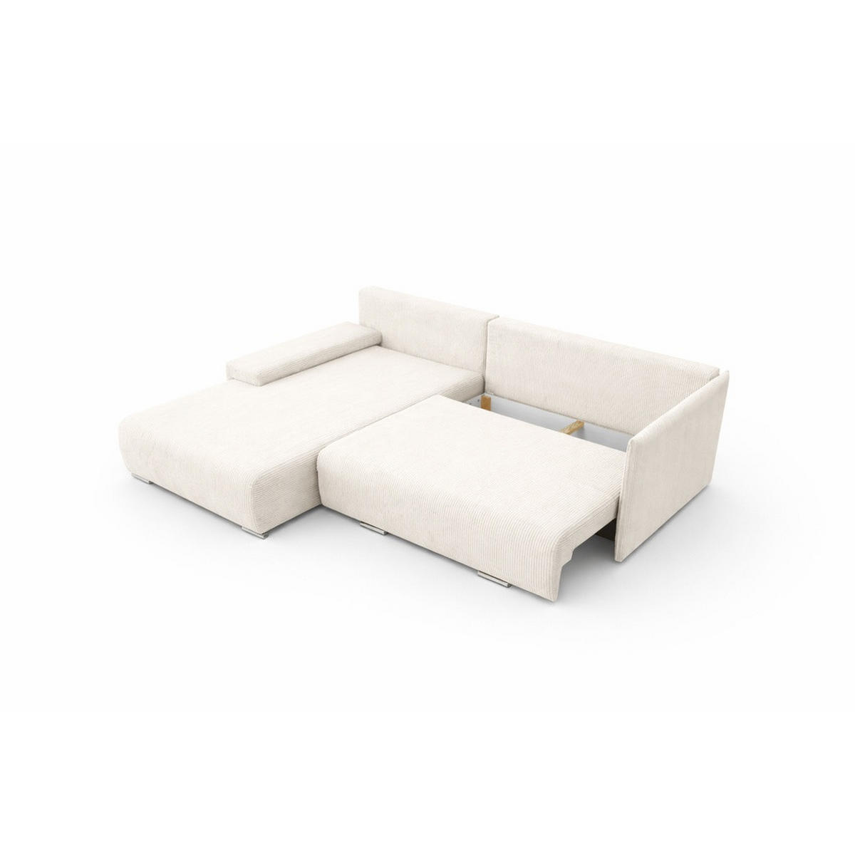 ECKSOFA L-Form Schlaffunktion Livorno Cord-Stoff Ecru Links - Chromfarben/Ecru, Holz/Kunststoff (246/188cm) - Kaiser Möbel
