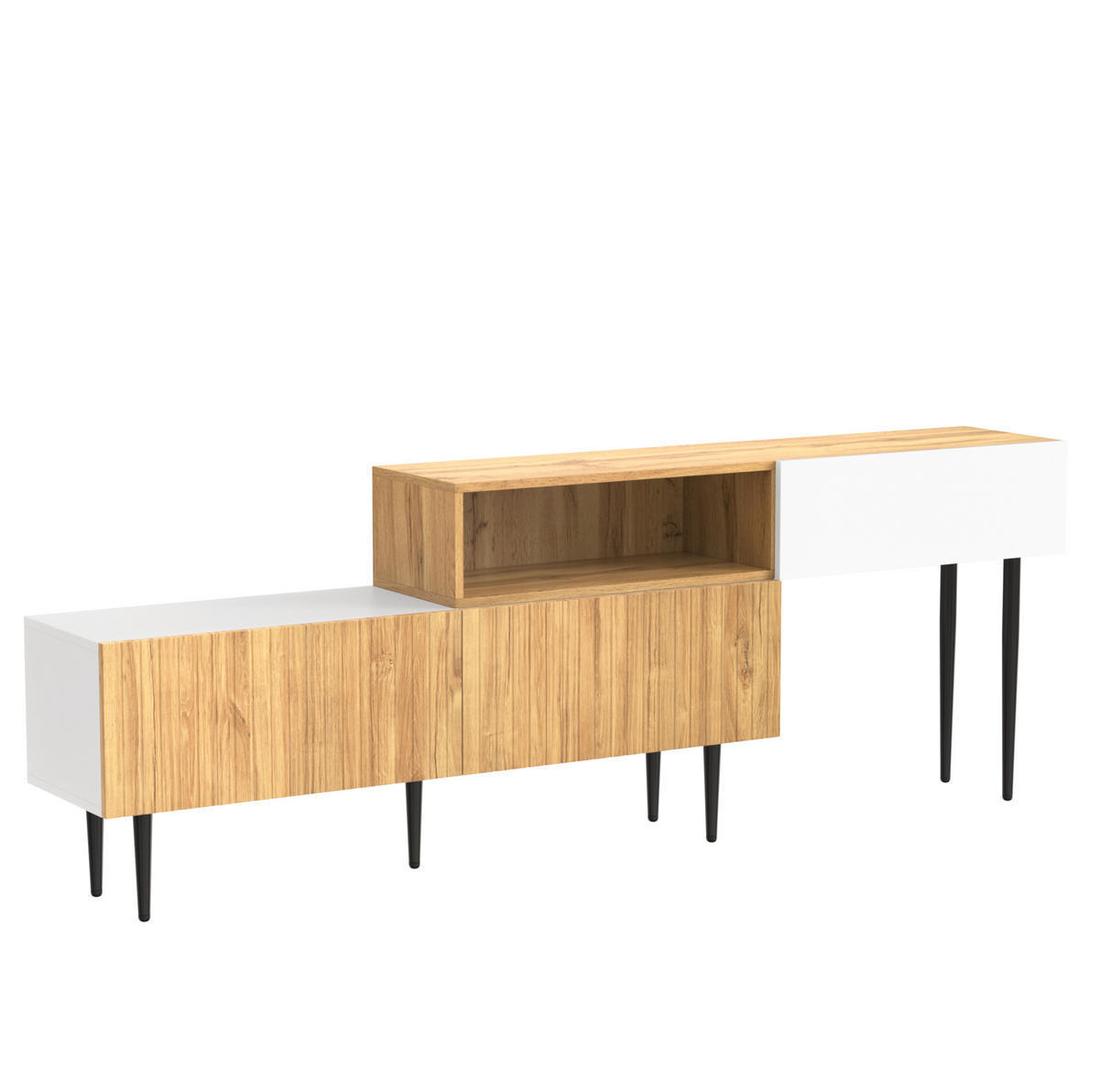 TV-SCHRANK aus MDF und Spanplatte 120+120x30x63,5 cm Weiß/Holzoptik mit Klapptüren - Naturfarben, Holzwerkstoff (220/63.5/30cm) - IVMEU