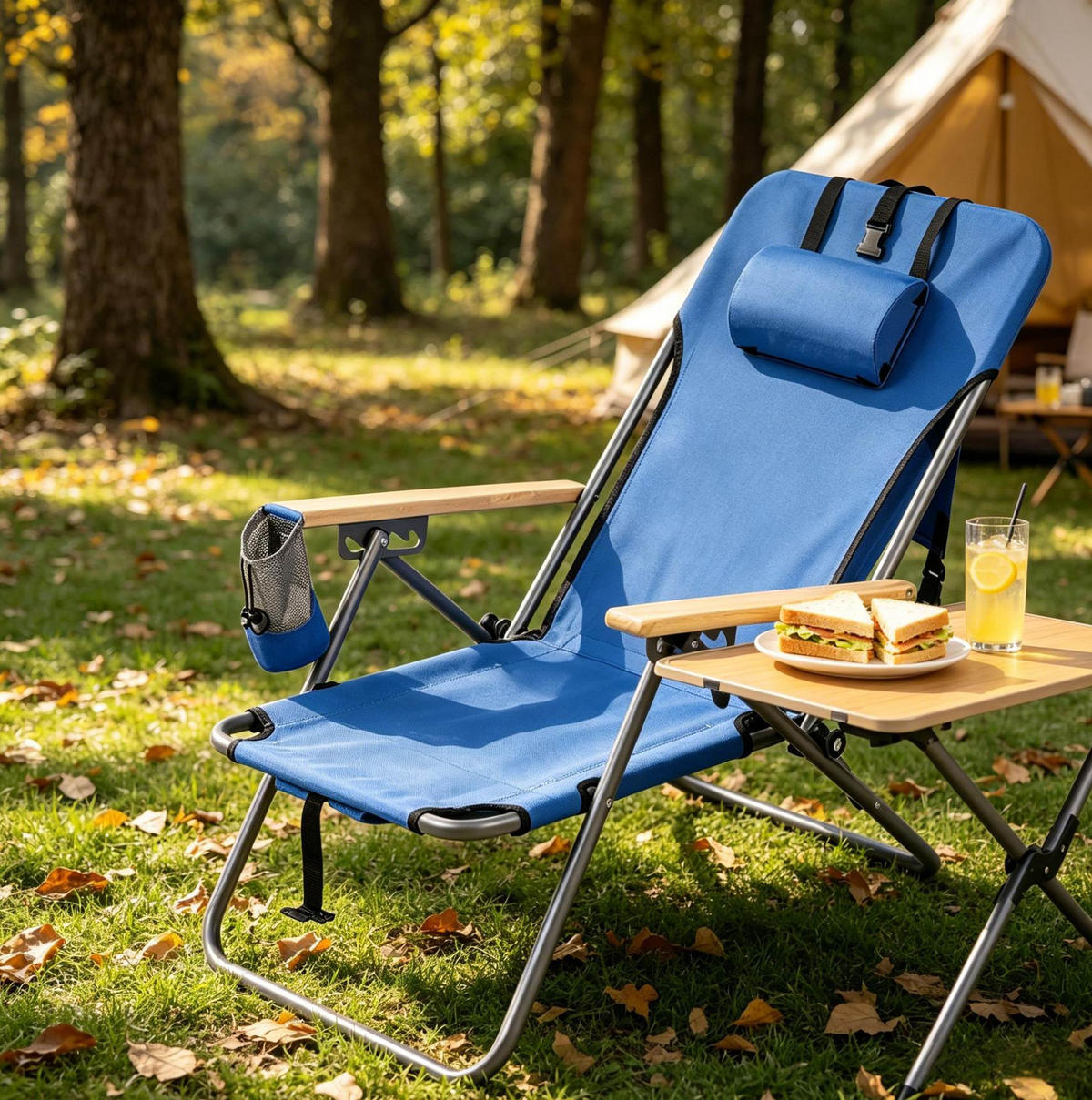 KLAPPBARER Campingstuhl 69/56/80 cm aus Oxfordstoff und Metall mit 4-fach verstellbarer Rückenlehne, Rucksackfunktion, Blau - Blau, Metall (56/57/98cm) - Redom