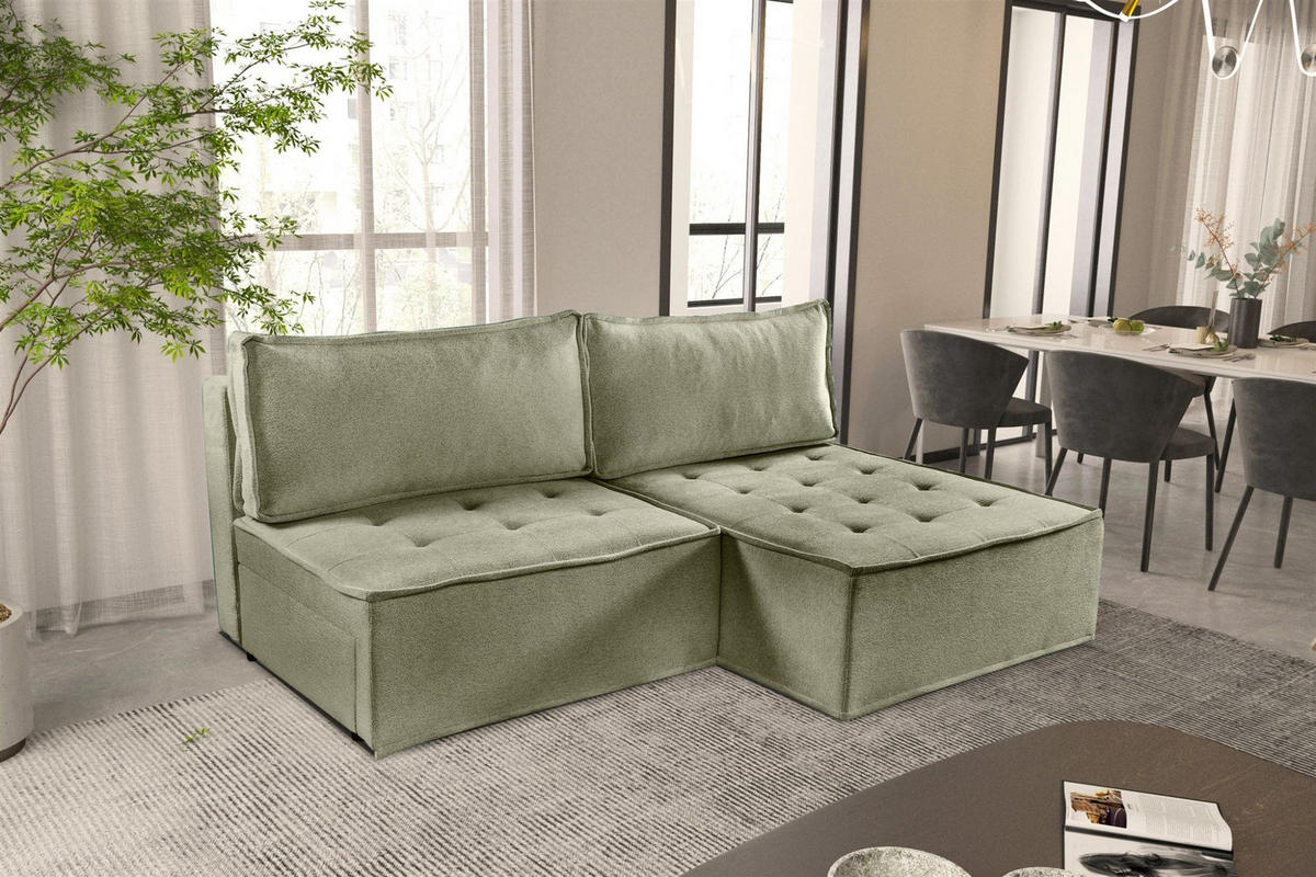 ECKSOFA Schlafsofa Amalia In Raven - Grün, Holzwerkstoff/Textil (200/140cm) - Fun Möbel