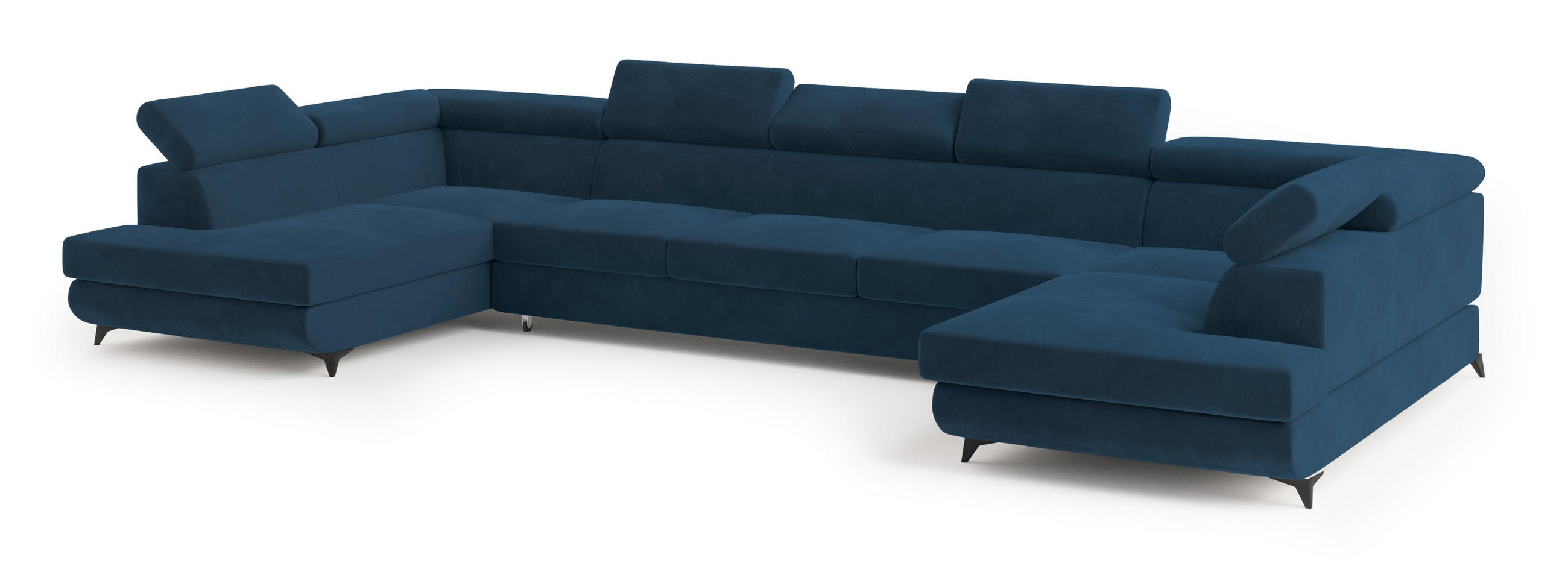 ROHOVÁ SEDAČKA URMANO modrá - modrá/černá, kov/dřevo (395/190cm) - MASSENO