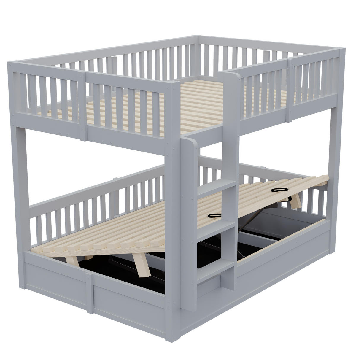 KINDER-ETAGENBETT 140*200 aus Massivholz mit Stauraum, Grau - Grau, Holz (140/200cm) - FLIEKS
