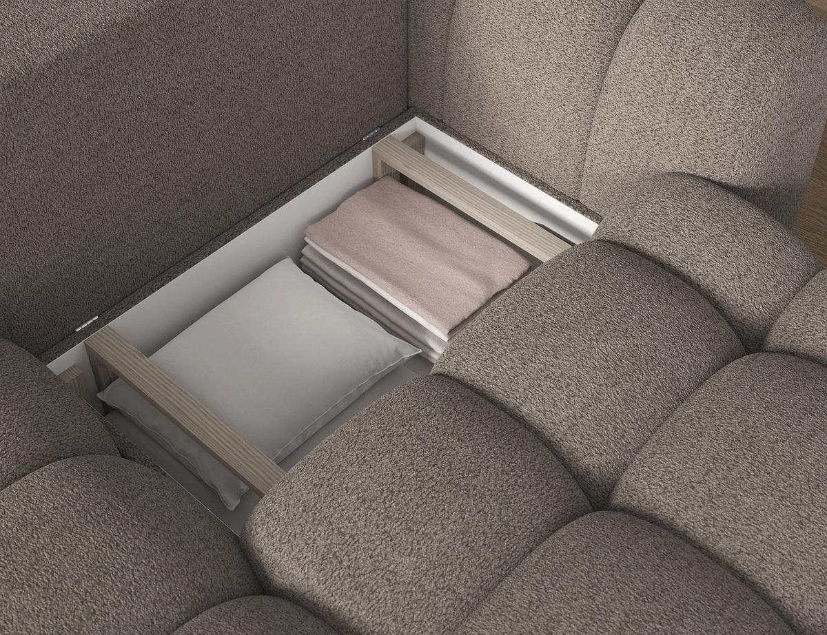 ECKSOFA COVELION L-Form – Schlaffunktion, Bettkasten, Wellenfederung, HR-Kaltschaum, inkl. Kissen, moderner Wohnkomfort - Braun, Kunststoff (260/167cm) - Wohnideebilder