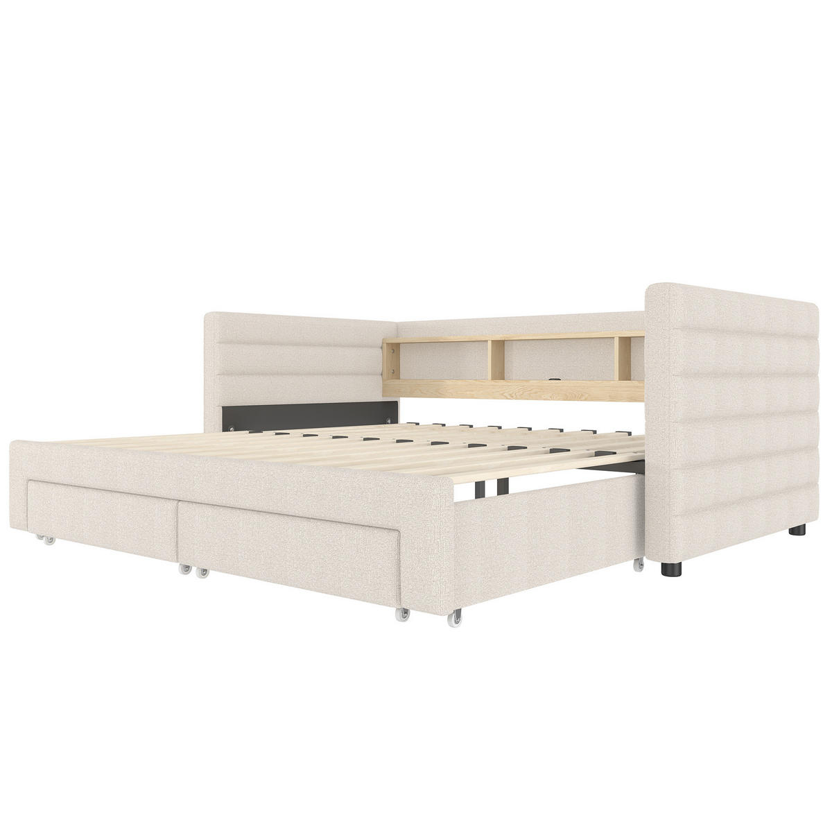 TAGESBETT 90/190 cm Beige aus Samt mit Ausziehfunktion und LED - Beige, Textil (90/190cm) - OKWISH