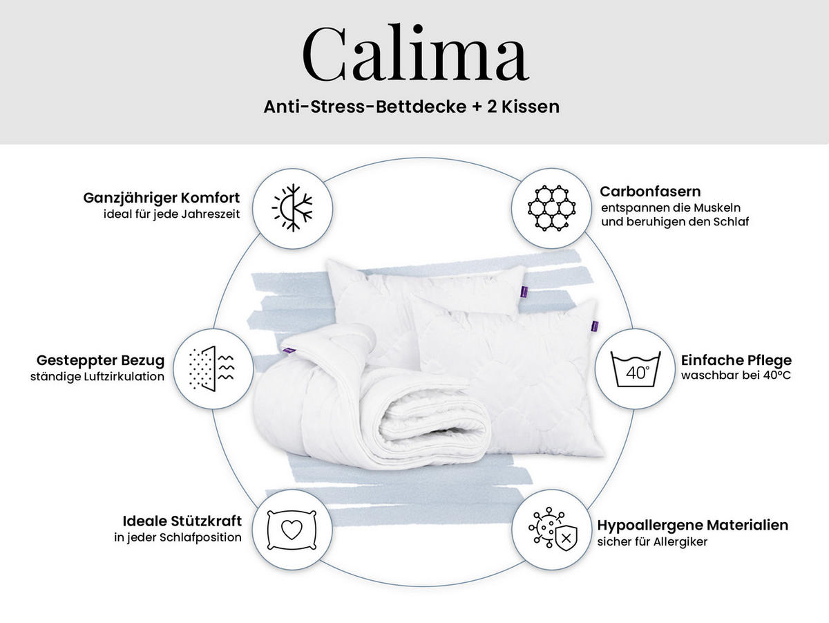 GANZJAHRESBETTDECKE Anti-Stress-Effekt CALIMA 160/200 mit Kopfkissen 80/80 - Weiß, Textil (160/200cm) - MKS