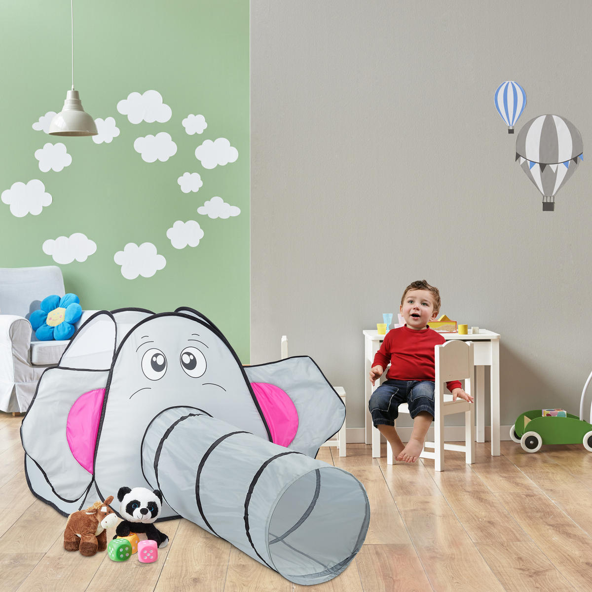 SPIELZELT Grau Pop-Up Elefant - Grau, Textil/Metall (155/200cm) - Relaxdays