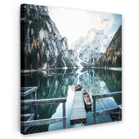 LEINWANDBILD Natur - Berge - Schnee - Wald - Boot 20x20 cm - Hellgrün, Textil (20/20cm) - MuchoWow
