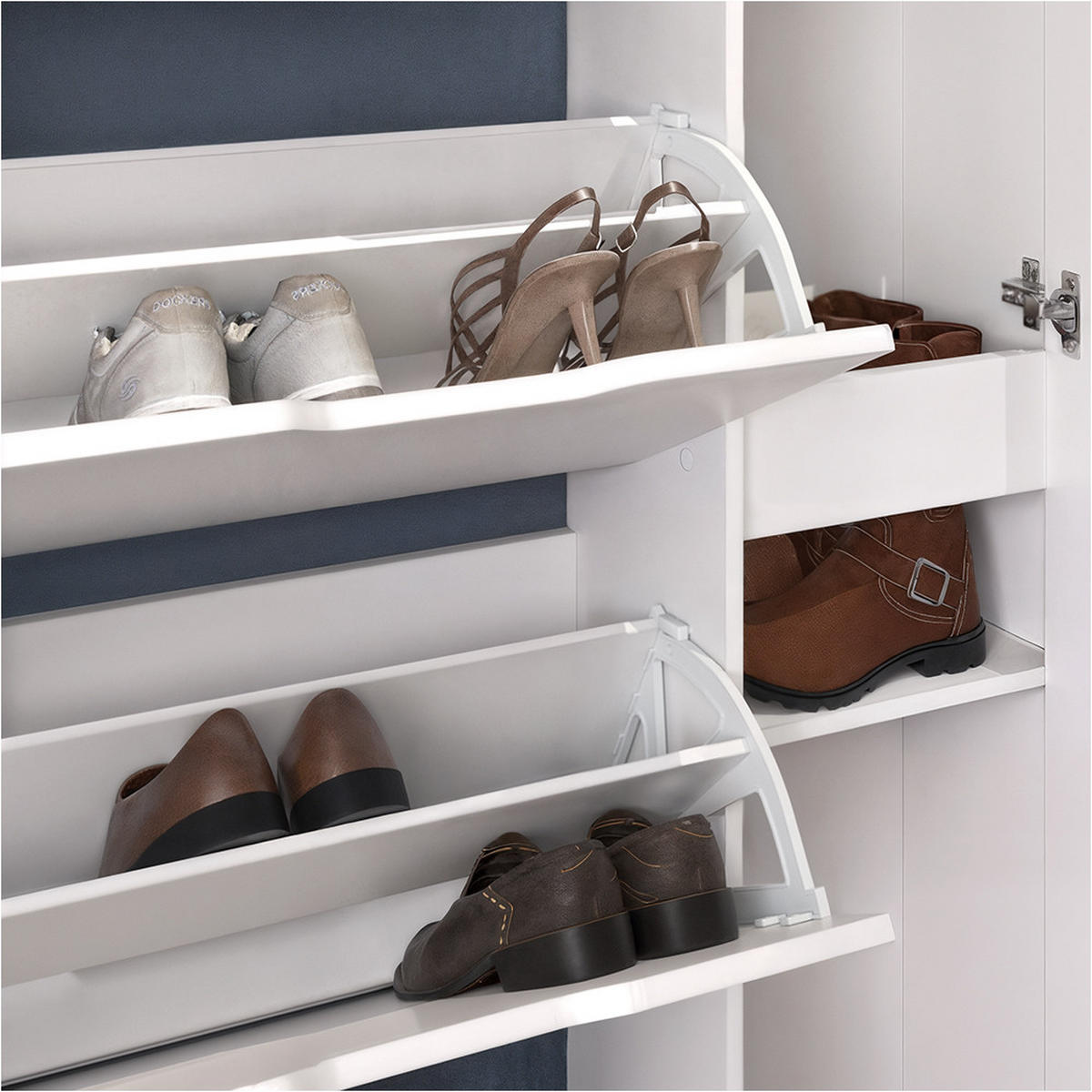 SCHUHKIPPER Luca, Weiß, 90 x 180.5 cm mit 5 Kippfächern & Spiegel - Weiß, Holzwerkstoff (90/180.5/22cm) - Vicco