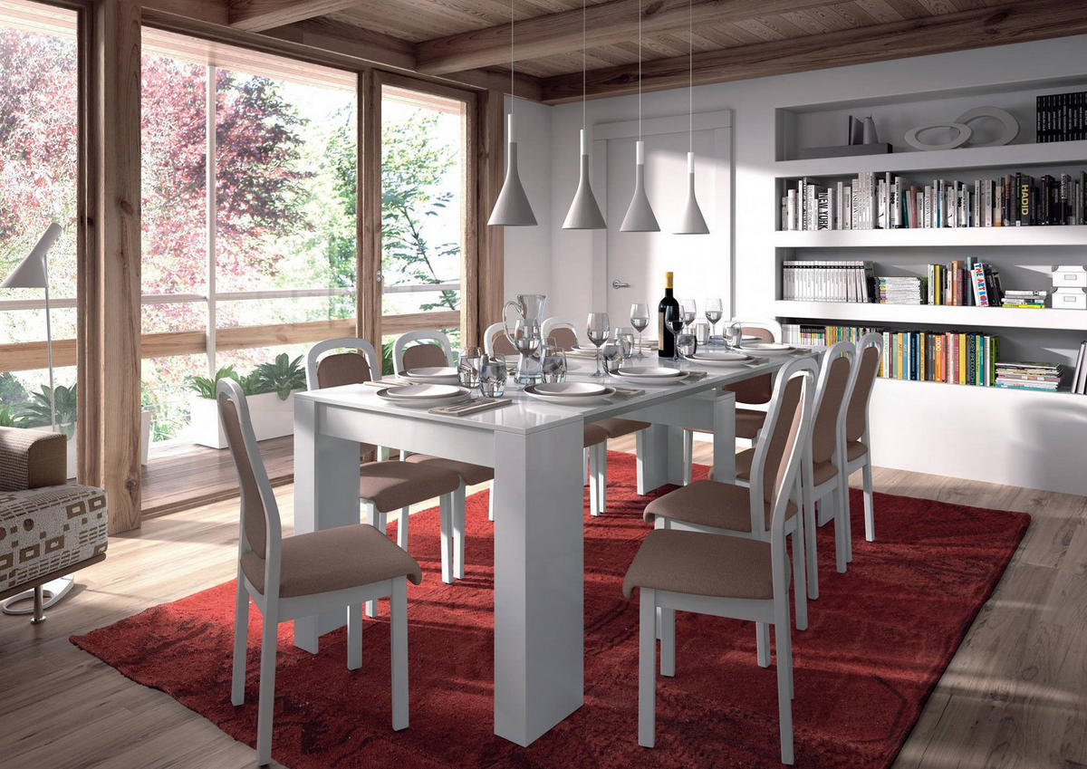 TISCH Ausziehbar Holzeffekt Glänzendes Weiß 51/90/78 cm - Weiß, Holzwerkstoff (90/78/51cm) - DMORA