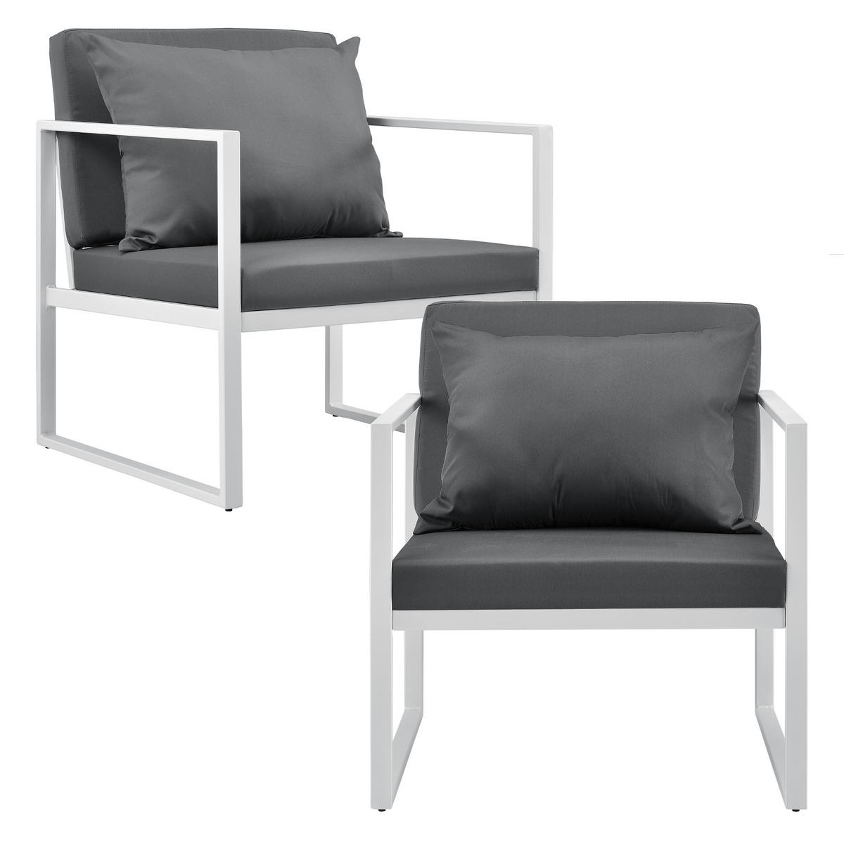 GARTENSTUHL-SET 2 TLG. Lerum - Hellgrau/Weiß, Textil/Metall (60/70/60cm) - casa.pro